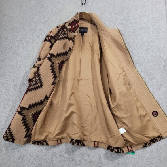 NEW Pendleton Womens XL Aztec Print Wool Walker Coat Zipper Front Beige - Picture 7 of 8